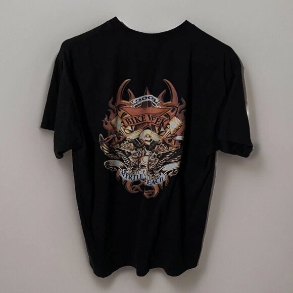 Vintage T Shirt Mens L Black Racing Bike Week 2008 Myrtle Beach Tee Motorcycle - Picture 1 of 5